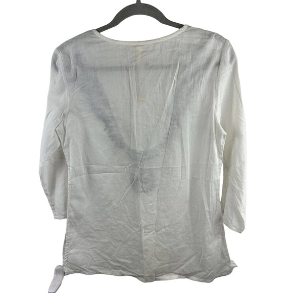 NWT Raga LA Womens S Floral White/Blue Linen Embroidered Boho 3/4 Sleeve Blouse - Picture 5 of 8